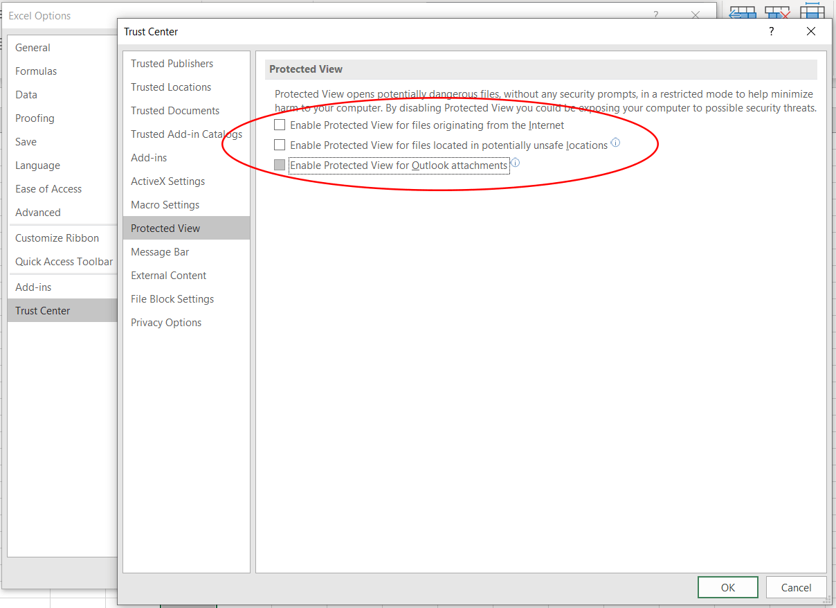 cannot save excel file protected view